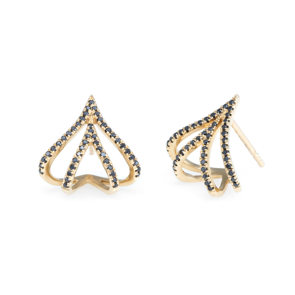 Double V Diamond Huggies | 14k Yellow Gold | The Storm Jewelry | Fine Jewelry Made in Los Angeles - committed to empowering female equality, celebrating forever friendships & championing future generations of women.