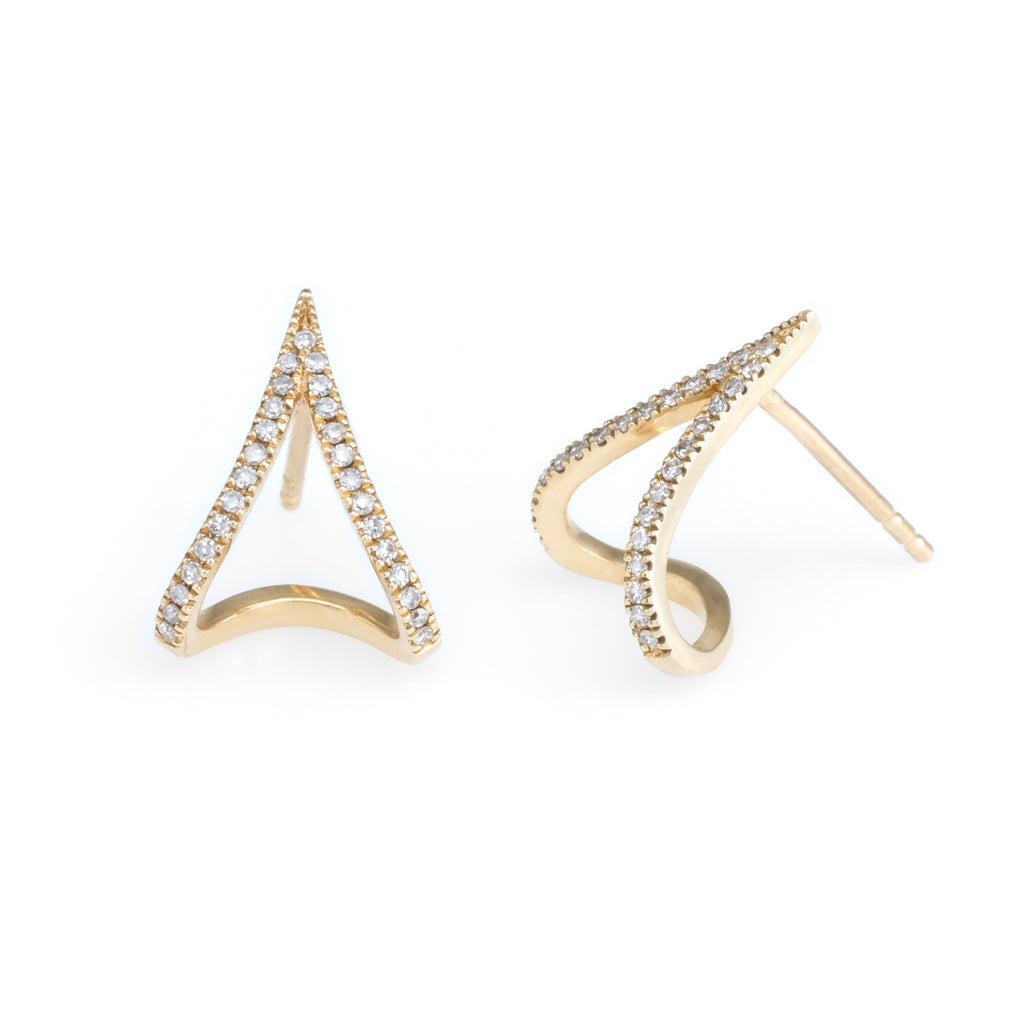 V Diamond Huggies | Yellow Gold, White Diamonds | The Storm Jewelry | Fine Jewelry Made in Los Angeles - committed to empowering female equality, celebrating forever friendships & championing future generations of women.   