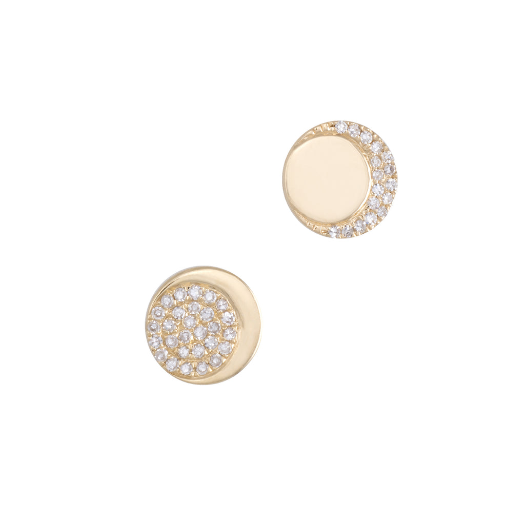 Moon Phase Diamond Earrings | 14k Yellow Gold | White Diamonds | The Storm Jewelry | Fine Jewelry Made in Los Angeles - committed to empowering female equality, celebrating forever friendships & championing future generations of women.