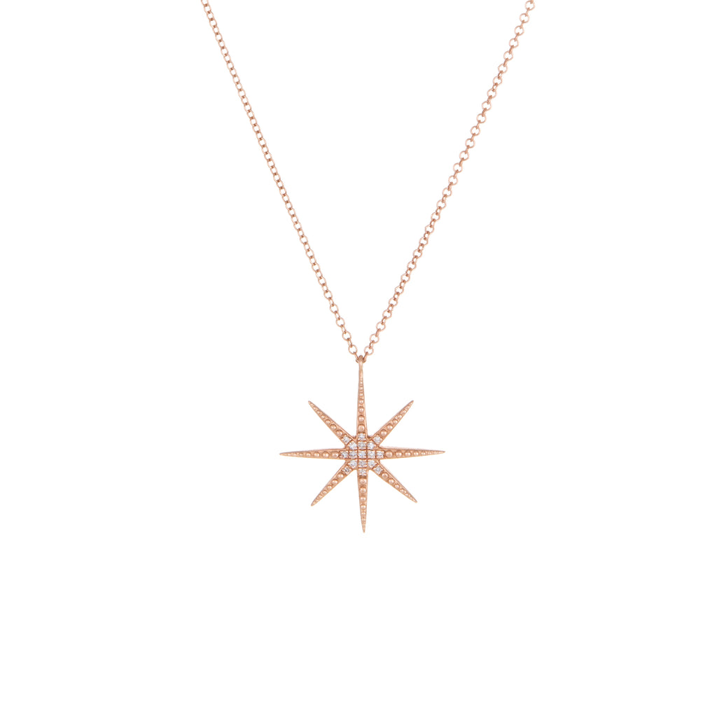 Starburst Diamond Necklace | 14k Rose Gold | The Storm Jewelry | Fine Jewelry Made in Los Angeles - committed to empowering female equality, celebrating forever friendships & championing future generations of women.