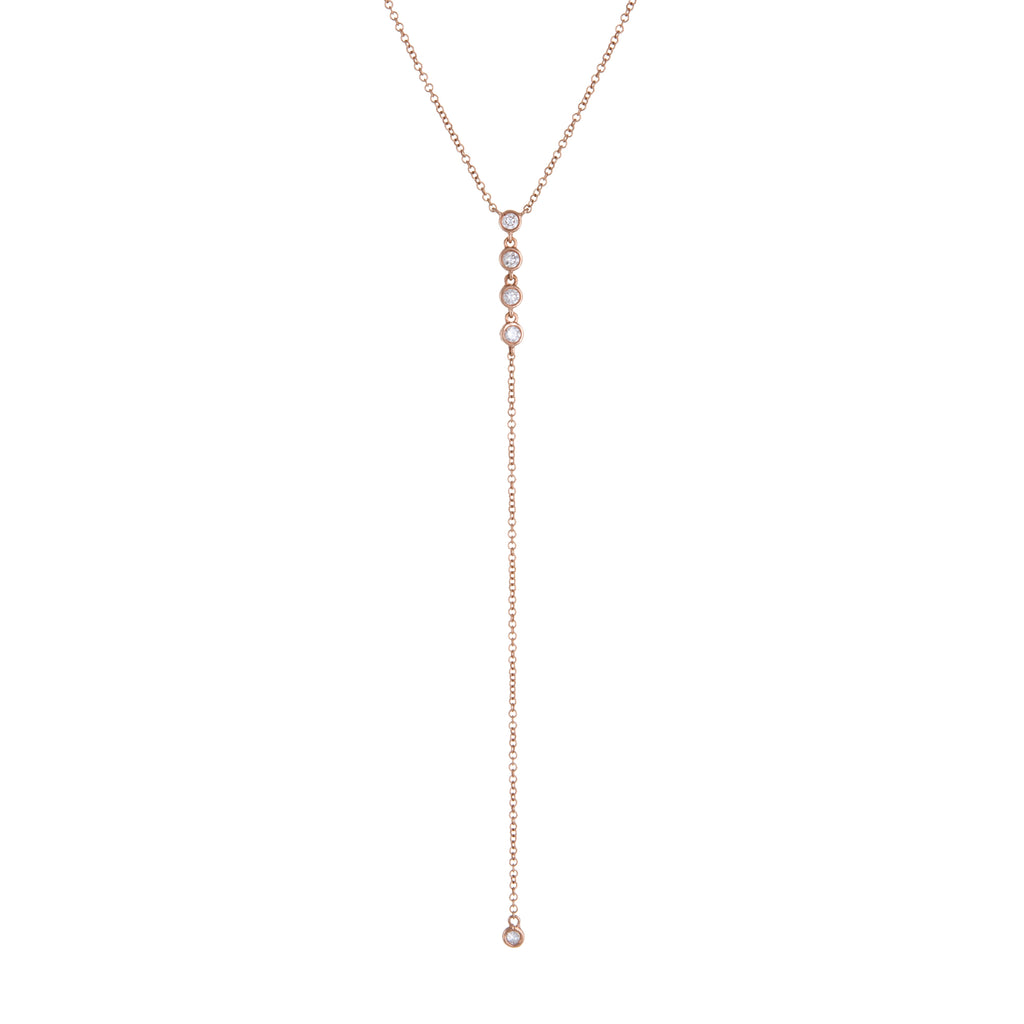 Diamond Bezel Lariat | 14k Rose Gold | The Storm Jewelry | Fine Jewelry Made in Los Angeles - committed to empowering female equality, celebrating forever friendships & championing future generations of women.