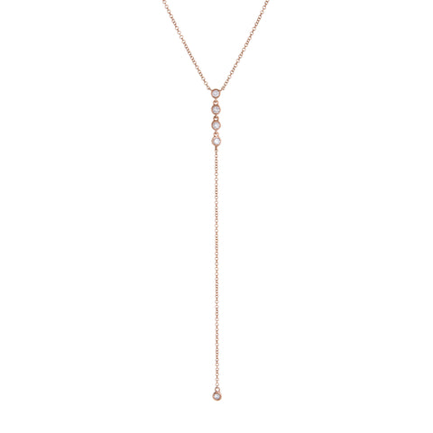 Diamond Bezel Lariat | 14k Rose Gold | The Storm Jewelry | Fine Jewelry Made in Los Angeles - committed to empowering female equality, celebrating forever friendships & championing future generations of women.