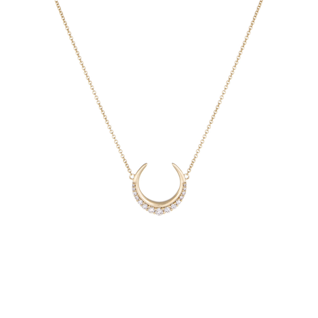 Crescent Moon Diamond Necklace | 14k Yellow Gold | The Storm Jewelry | Fine Jewelry Made in Los Angeles - committed to empowering female equality, celebrating forever friendships & championing future generations of women.   