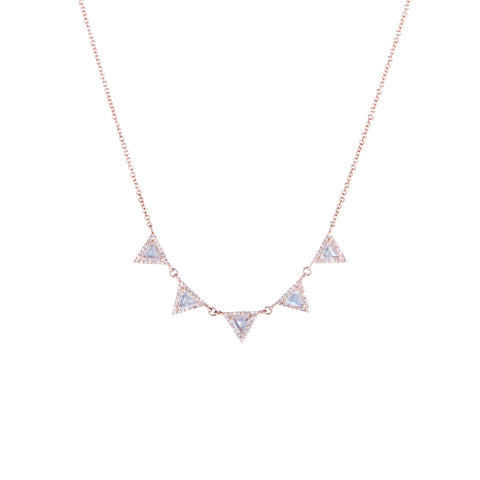 Moonstone and Diamond Triangles Necklace | 14k Rose Gold | White Diamonds | The Storm Jewelry | Fine Jewelry Made in Los Angeles - committed to empowering female equality, celebrating forever friendships & championing future generations of women.