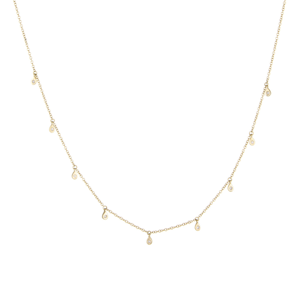 Mini Raindrop Diamond Necklace | 14k Yellow Gold | White Diamonds | The Storm Jewelry | Fine Jewelry Made in Los Angeles - committed to empowering female equality, celebrating forever friendships & championing future generations of women.