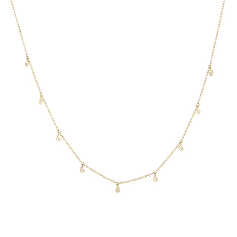 Mini Raindrop Diamond Necklace | 14k Yellow Gold | White Diamonds | The Storm Jewelry | Fine Jewelry Made in Los Angeles - committed to empowering female equality, celebrating forever friendships & championing future generations of women.