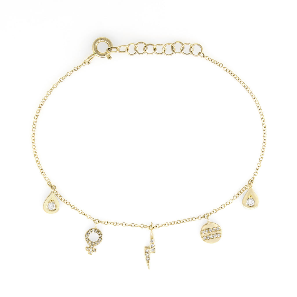 The Storm Diamond Charm Bracelet | 14k Yellow Gold | The Storm Jewelry | Fine Jewelry Made in Los Angeles - committed to empowering female equality, celebrating forever friendships & championing future generations of women.