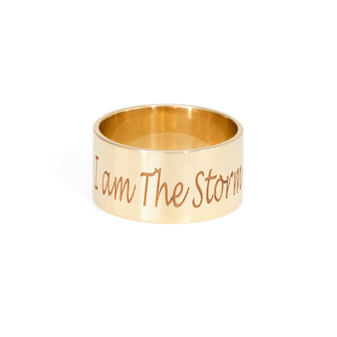 Custom Cigar Band I am The Storm The Storm Jewelry Los Angeles 14k Yellow Gold Ring